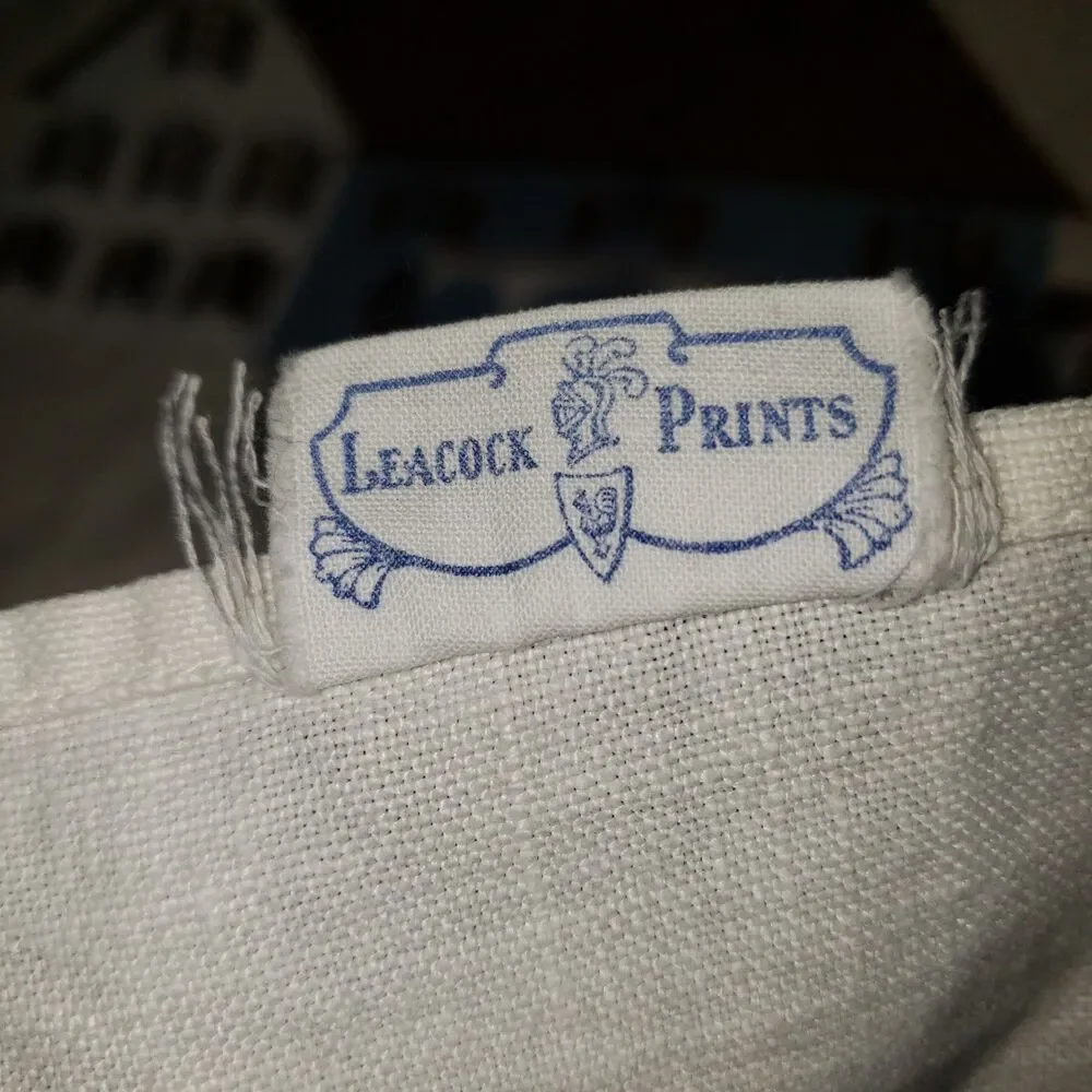 LEACOCK PRINTS Vintage White Blue and Yellow Country Farmhouse Square Tablecloth